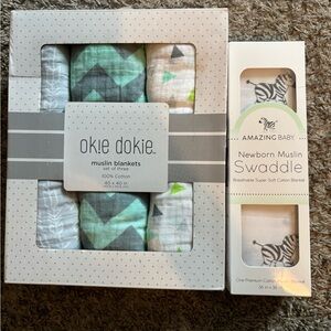 Okie Dokie Muslin Blankets with Green and Gray Patterns
